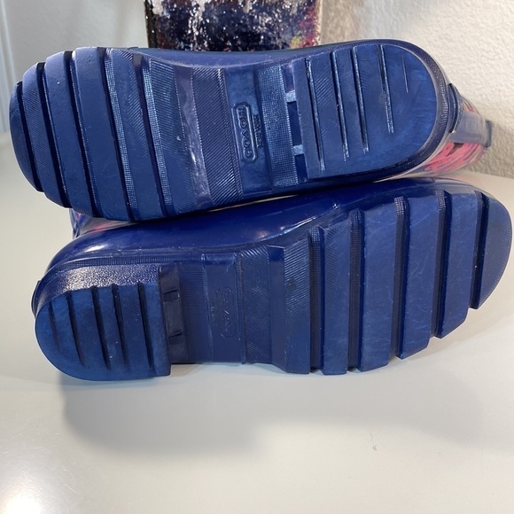 Coach Rain Boots Size 7 Pearl Poppy Floral Blue and Pink - Picture 7 of 11